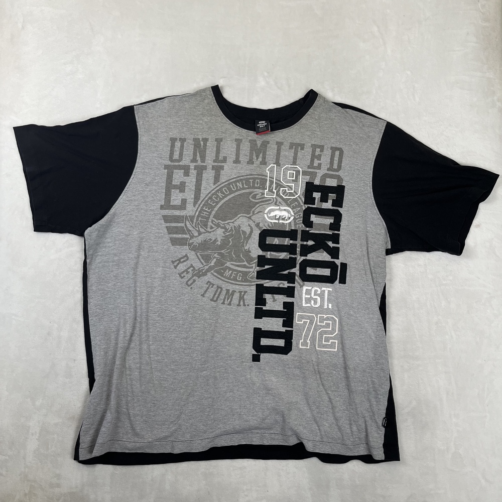 Ecko Unltd T-Shirt Mens 4XLT Gray Black Unlimited Rhino Logo Graphic Y2K